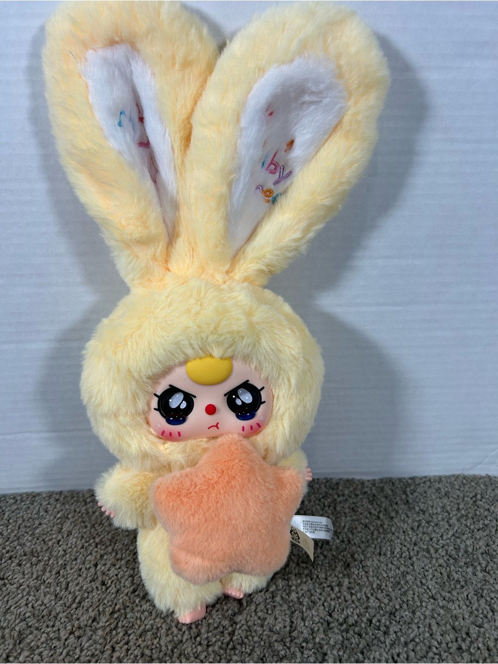 Baby three bunny plush doll ultra dust 14” yellow